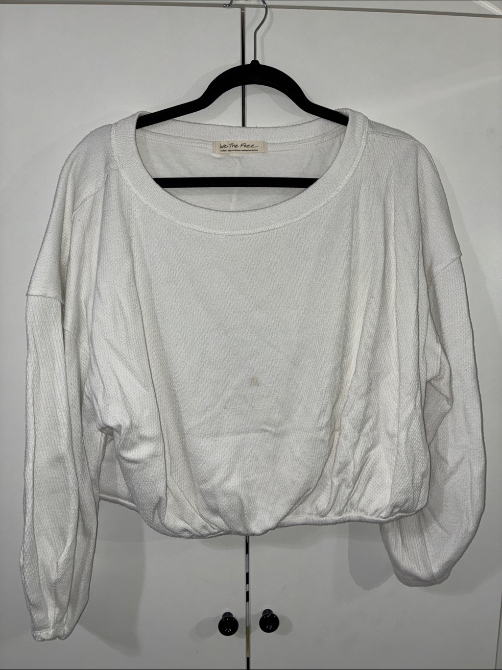 We The Free L White Cream Women's Long Sleeve Scoop Neck Pullover Top